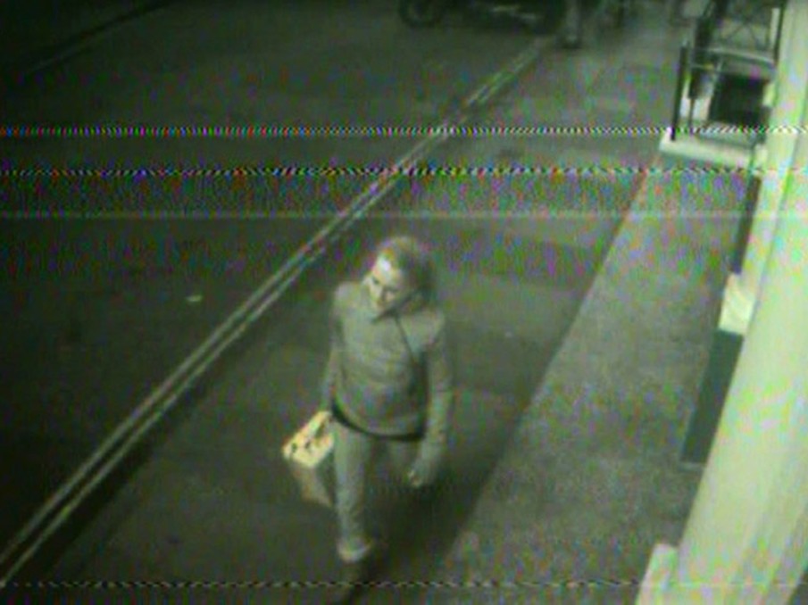 !Mediengruppe Bitnik - Still from Surveillance Chess showing Bitnik with yellow suitcase on street in London